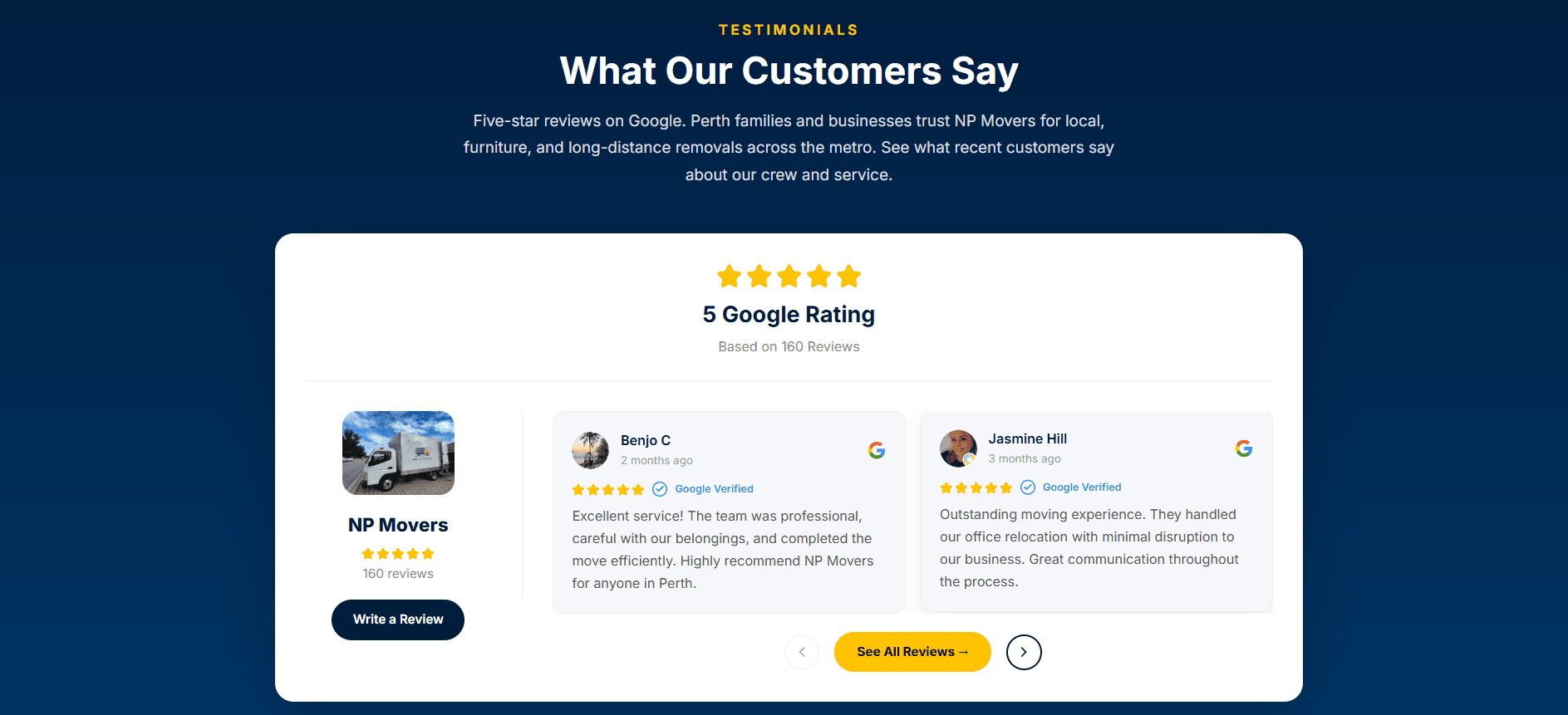 NP Movers Google Review Integration