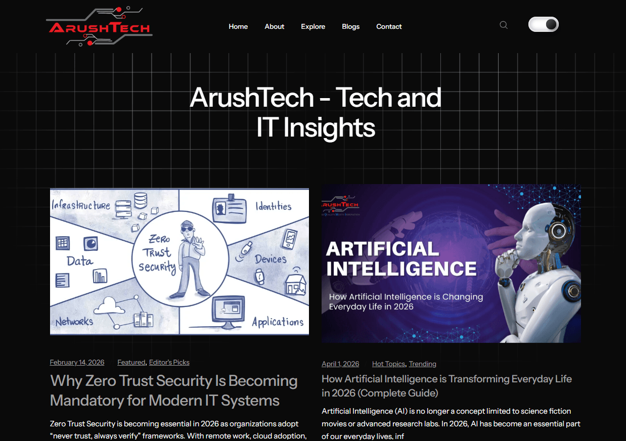 Arush Tech homepage dark