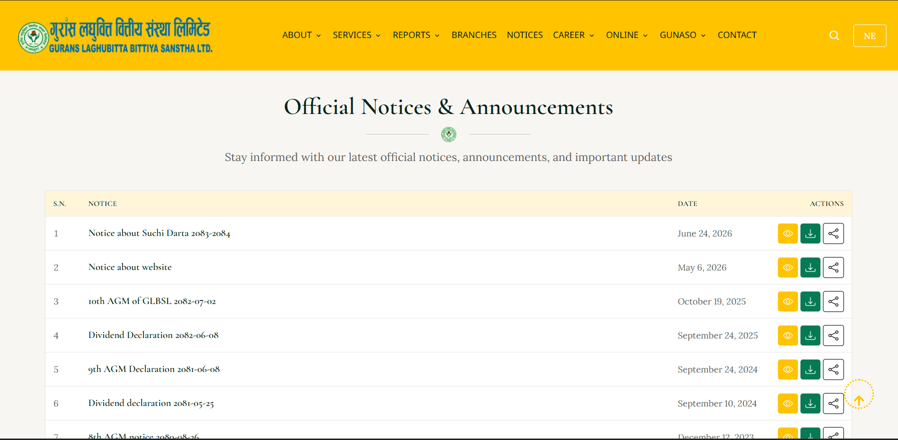 GLBSL notices page