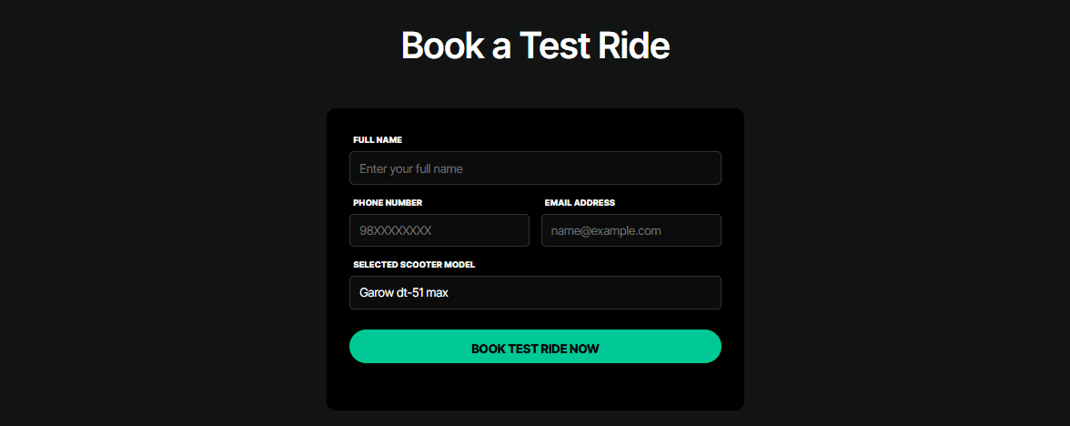 DS Autolink Test ride booking form